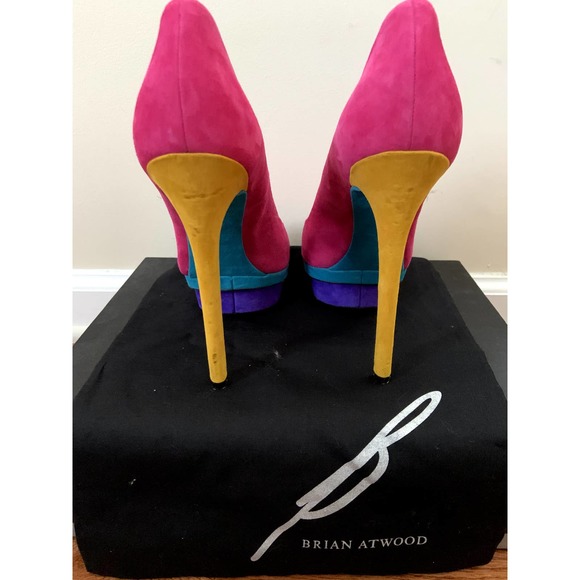 Brian Atwood Fontanne Multicolor Suede Platform Pumps - Picture 4 of 13